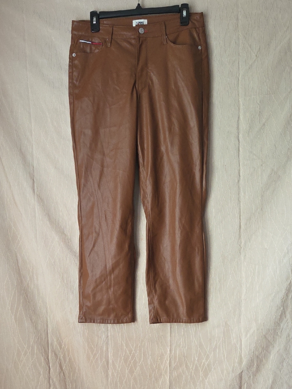 Tommy‎ Jeans brown faux leather straight-leg pants.
